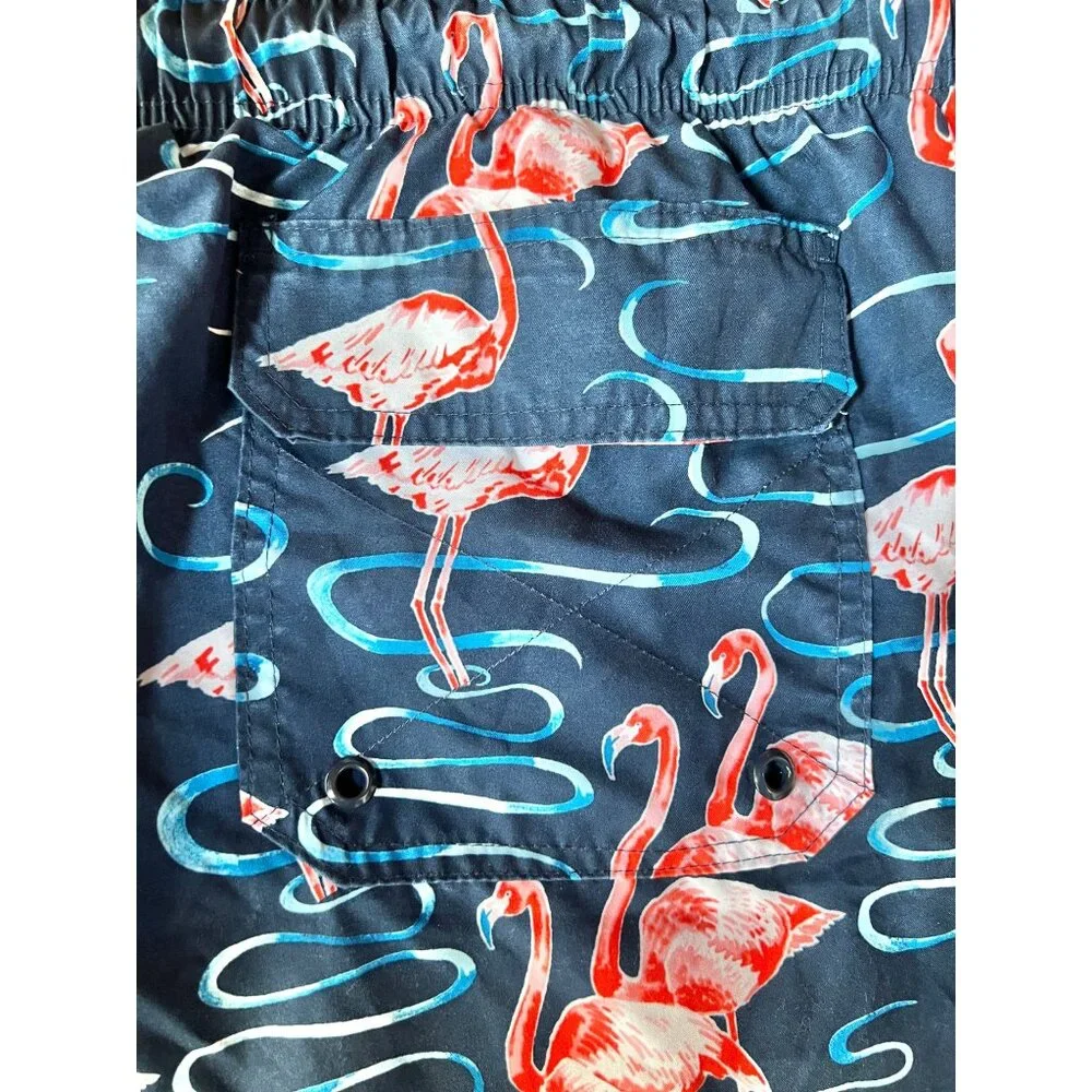 George Mens Flamingo Swim Trunks 2XL 42 - 60” waist Blues Red Pink Back Pocket